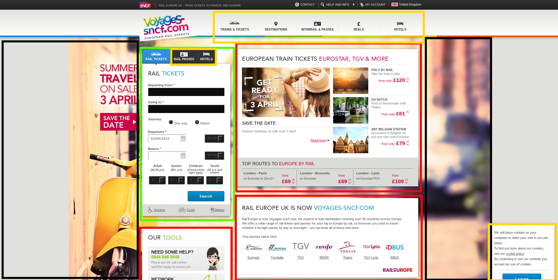 Voyages SNCF website screenshot featuring very few usable space in profit of advertizement for in house products